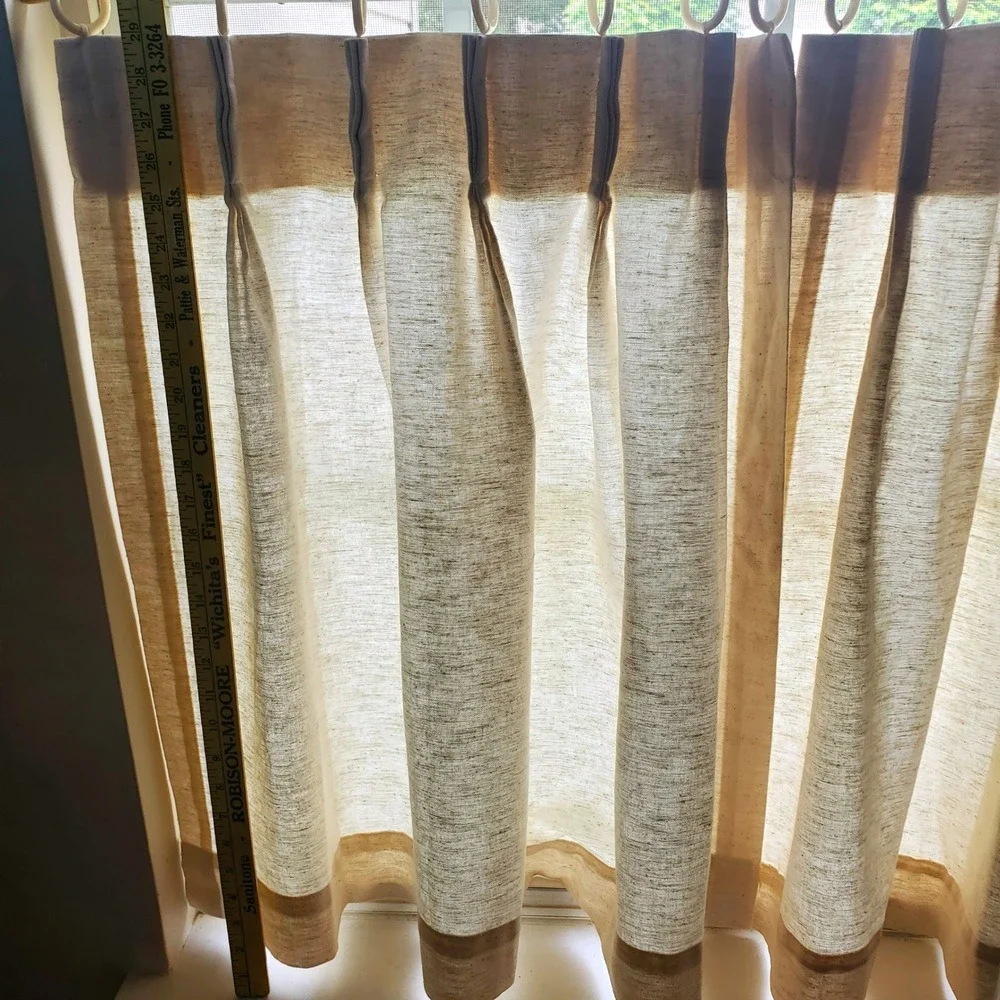 Pinch Pleat Cafe Curtains w/Rings 24 W x 28 L Cream/Oatmeal‎ Linen Blend